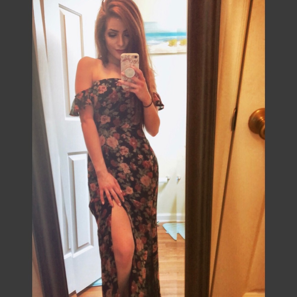 Double slit floral maxi dress